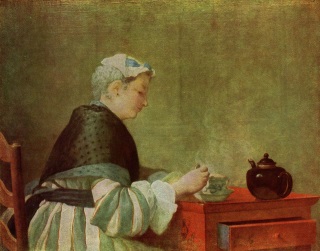 Die Teetrinkerin, Gemlde von Jean Simon Chardin, 18. Jahrhundert